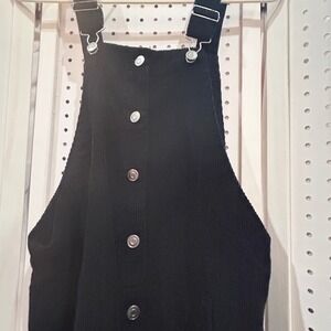 Celebrity Pink Black Corduroy Button Front Pinafore Dress Jumper Size M